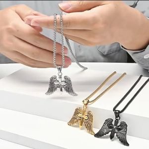 Kemstone Retro Tổng lãnh thiên thần Đôi Cánh Vòng Cổ Nam Phong Cách Punk hip hop chữ thập bằng thép không gỉ trang sức mặt dây chuyền