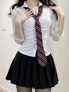 Pure Desire JK Uniform Long Sleeve Shirt Womens Spicy Girl Waist Cinched Short Sleeve Versatile Student White Shirt