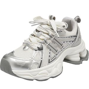 Daphne | Silver Breathable Platform Sneakers