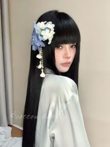 Kẹp Tóc Hoa Xanh Phong Cách Trung Hoa Mới Phụ Kiện Tóc Hoa Mô Phỏng Tua Rua Kẹp Tóc Bên Hông Quần Áo Dài Tay Trang Sức Thời Trang