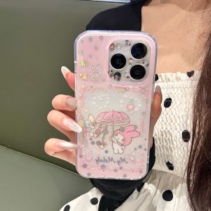 Sanrio | Ốp Điện Thoại Chống Sốc Họa Tiết Hoạt Hình Dễ Thương Họa Tiết Dù Vàng Kèm Dây Đeo Chống Xước Chất Liệu Nhựa Lấp Lánh Dành Cho iPhone 17/14/15/16 Pro Max
