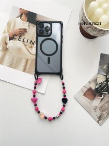 Fashionable Beaded Phone Case Strap Crossbody Portable Travel Anti-Loss Wristlet Chain Handheld Mobile Phone Chain Accessory