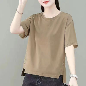 Pure Cotton Short Sleeve T-Shirt Summer New Fashion Korean Style Large Size Loose Fit Versatile Design Open Sleeve Printed Top