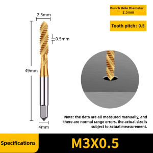Titanium Plated 6542 Spiral Flute Machine Tap M2-M24 Enhanced Chip Removal for Copper Aluminum Alloy Processing