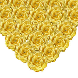 5/10/20PC Gold Artificial Rose Heads for Cake Decorations Fake Fabric Rose Craft Heads Stemless Flower DIY Wedding Party Decor