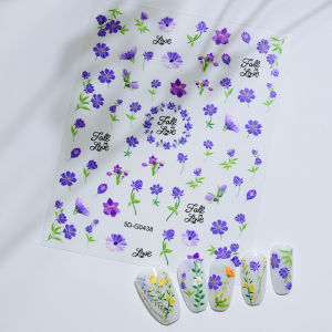 1Pcs 5D Purple Flower Nail Art Stickers Exquisite Wildflowers Adhesive Nail Decals Florals Pattern Embossed Nail Art Decorations