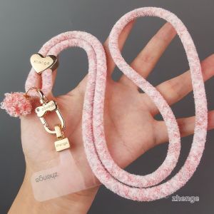 ZHENGEGE | Long Necklace Style Phone Lanyard Soft Fuzzy Material Durable With Metal Hardware