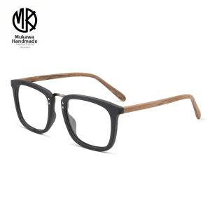 MOKCHEON | Retro Large Wooden Pattern Black Glasses Frame