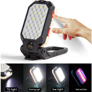 Portable LED flashlight COB work light adjustable USB rechargeable waterproof camping light hook work light with power display screen