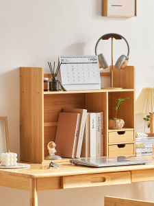 Simple Multi-layered Bamboo Bookshelf Desk Organizer with Drawer Easy-to-Assemble Office Dormitory Shelf Student Bedroom Storage Rack