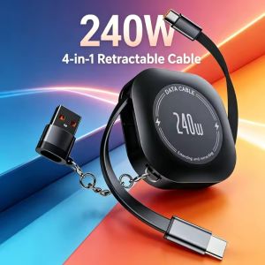 240W Retractable Lightning Micro USB Type-C Multi-Port Fast Charging Data Cable for Huawei