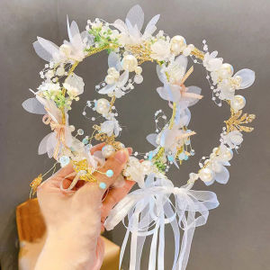 Bohemian Pearl Flower Girls Headbands Elegant Floral Wreath Bride Wedding Garland Head Hoop Headdress Kids Hair Accessories