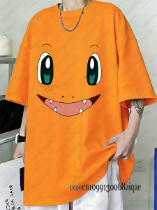 Bandai | Summer New Anime Pokémon Character Print T-shirts For Men Casual Harajuku Short Sleeve Tshirts Pikachu&Gengar Tshirt Man Clothes