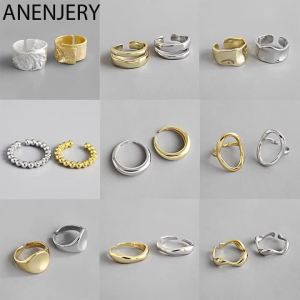 ANENJERY Màu Bạc Hình Học Mở Nhẫn Không Đều Dây Nữ Nam Hợp Thời Trang Dự Tiệc Phụ Kiện Thời Trang Đính Đá Cubic Zirconia Cocktail Nhẫn