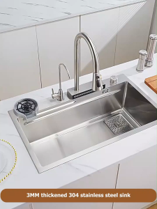 ICIC Kitchen Sink SUS304 Stainless Steel Sink 3.0mm With Waterfall Pull-Out Faucet Sink Home Sink Set