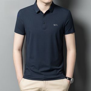 ROMON | Lomond Mens Short Sleeve T-Shirt Summer Thin Casual Ice Silk Breathable With Collar Business Stripe Polo Shirt Fashionable Urban Style