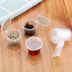 50pcs/pack  Plastic Sauce Cup Hinged Type Lid Clear Hinged Cup Container Series 25ml