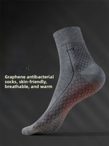 Miiow | Mens Graphene Socks Breathable Antibacterial Wear-resistant Mid-calf Sports Sweat Absorbent High Elasticity Deodorant Socks