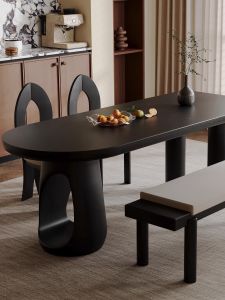 Retro Style Solid Wood Dining Table And Chair Set for Home Use Small Apartment Long Rectangle Eating Table Tea Table One Piece