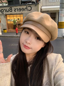 Casual Cotton Octagonal Beret Hat with Leather Brim Duckbill Cap Autumn Winter Versatile British Artistic Street Style Hat