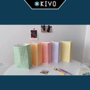 Túi Đựng Quà/Túi Giấy Gói Hàng Bao Bì Đựng Quà Hoạ Tiết Caro 23*15*8cm Đựng Bánh Pastel 5 Màu-KIVO