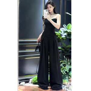 Quần Ống Rộng Cạp Cao Màu Đen Xếp Ly Cho Nữ Mùa Hè Phong Cách Mỹ Dáng Rộng Thoải Mái