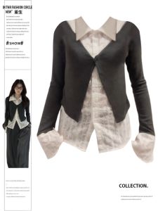 เสื้อคาร์ดิแกนถักแขนยาวทรงเข้ารูปไซส์ใหญ่สำหรับผู้หญิงในฤดูใบไม้ร่วง เสื้อตัวบนลำลองแบบสวมหัว 100% วัสดุอื่นๆ