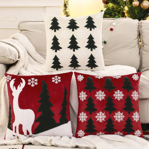 1 PC Christmas Tree Throw Pillow Cover Velvet Embroidery Snowflake Christmas Decoration Living Room