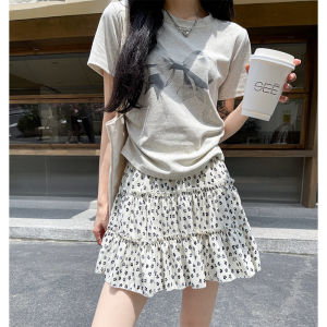 Váy Ngắn Chữ a Họa Tiết Hoa Màu Đen Cạp Cao Cho Nữ Mùa Xuân Hè Phong Cách Ngọt Ngào Váy Ngắn Xếp Ly