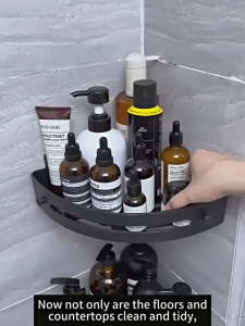 Bathroom Corner Shelf with Hook Kitchen Triangle Storage Rack Wall Mounte Punch-free Drainable