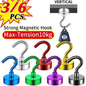 3/6Pcs Magnetic Hooks Heavy Duty 25 LBS Strong Magnets with Metal Hooks for Refrigerator Kitchen Workplace