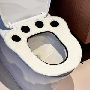 Thickened Plush Toilet Seat Cover Bear Paw Design Cute All-Inclusive Toilet Bowl Cover Home Use Bathroom Cleaning Tool