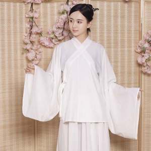 ชุดฮันฟูสไตล์ราชวงศ์หมิง ชุดกี่เพ้าสีขาว คอตั้ง แขนยาว ทรงหลวม สำหรับผู้ชายและผู้หญิง ชุดกี่เพ้าคอตั้ง