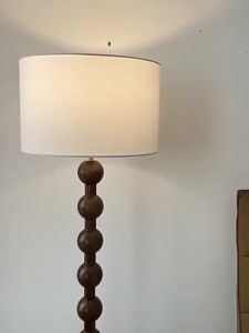 Elegant Antique-Style Wooden Floor Lamp with Fabric Shade and LED E26 Bulb Dimmable with Tricolor Lighting