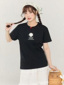 Gbiaior | Seashell Print T-Shirt Black Short Sleeve Cooling Straight Shoulder Casual Commuter Wear