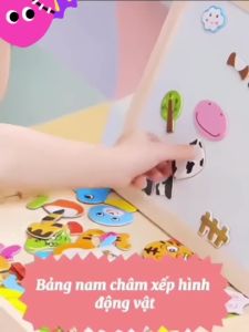 Bộ tranh ghép hình bằng gỗ nam châm 2 mặt bảng đen viết phấn vẽ tranh Giáo cụ Montessor  Đồ chơi gỗ nhiều họa tiết cho Bé