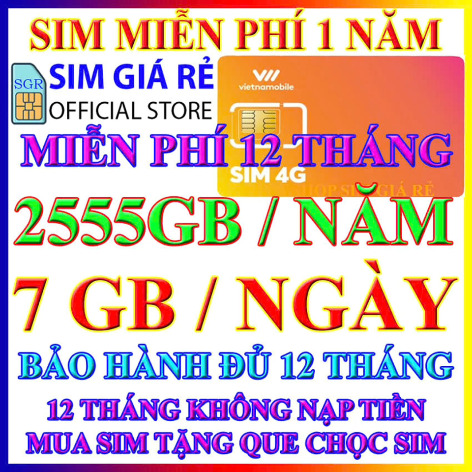 FREESHIP - SIM 4G VIETNAMOBILE TRỌN GÓI 1 NĂM 7GB/NGÀY - 210GB/THÁNG - TỐC ĐỘ CAO - SIM 4G 1 NĂM KHÔNG NẠP TIỀN - SHOP SIM GIÁ RẺ - CHƯA KÍCH HOẠT.