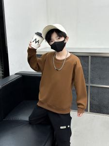 Boys Pure Color Hoodie Autumn Wear Loose Bottom Base Shirt Childrens Spring Autumn Casual Cotton Polyester Blend Sweatshirt