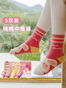 ถุงเท้าเด็กผ้าฝ้ายแท้ครึ่งแข้งสำหรับฤดูใบไม้ร่วงและฤดูหนาว ถุงเท้าเด็กผู้หญิง ดูดซับเหงื่อ ป้องกันกลิ่น ฤดูใบไม้ผลิและฤดูใบไม้ร่วง ถุงเท้าเด็ก