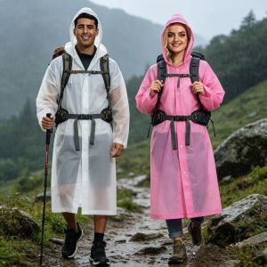 Reusable Thickened EVA Raincoat Waterproof Drawstring Hooded Poncho for Men Women Outdoor Activities