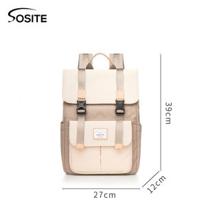 SOSITE Style Nylon Backpack for High School Students 15.6 Inch Laptop Bag Dual Shoulder Straps Magnetic Buckle Closure Pure Color