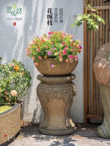 Rysing Chinese Garden a Block of Stone Used as a Seat Outdoor Flowerpot Garden Bonsai House Balcony Terrace Retro Landscape Decoration