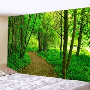 VIKAMA Green Forest Path Nature Wall Tapestry Dirt Trail Tree Woodland Scenery Realistic Photography Outdoor Landscape Calm Soft