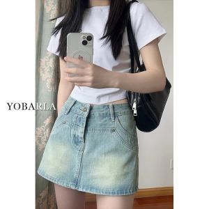 Váy Ngắn Denim Cạp Cao Cho Nữ Mùa Hè Cỡ Lớn Che Bụng Thon Gọn Dáng Quả Lê Váy Chữ a Cỡ Nhỏ Váy Nửa Thân