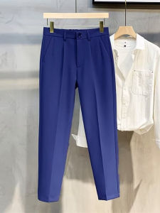 Dark Blue Suit Pants Men Silm Casual Handsome Cropped Fashion Trendy Suit Pants Straight-leg Loose Draping Long Pants