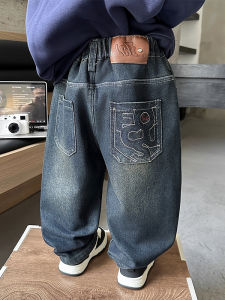 Quần Jeans Denim Ống Rộng Dày Đầm Phong Cách Thường Ngày Cho Bé Thanh Lịch Chống Lạnh Cho Nam Trẻ Trung Thu Đông