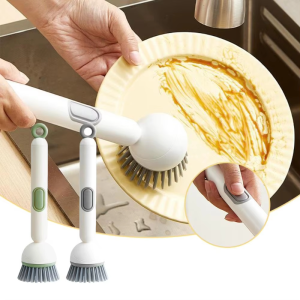 360° Rotatable Long Handle Kitchen Cleaning Brush / Refillable Press Liquid Soap Dispenser Pot Brush / Multipurpose Non-Stick Pan Dish Sink Dishwashing Scrub Brush