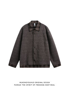 WUKONGYOUHUO | Áo Khoác Lớp Phối Màu Plaid Hoa Văn Nét Mỹ Cổ Điển