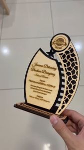 Custom Wood Trophy Award Plaque Hadiah Trofi Cenderahati