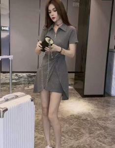 Casual short-sleeved dress for women in summer new waist T-shirt skirt hip short skirt
